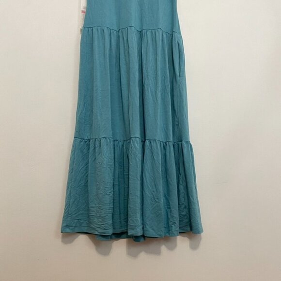 NEW NWT CALVIN KLEIN CK Sleeveless Tiered Dress Solid Aqua Blue Midi Sundress 6 - Picture 13 of 14